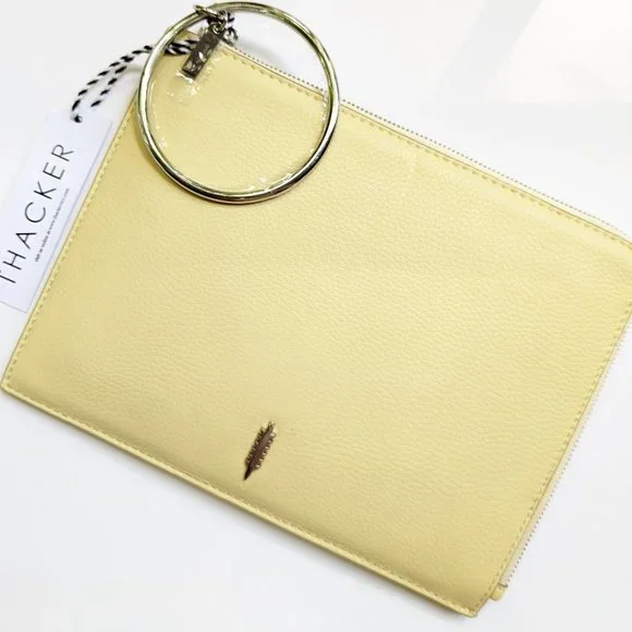 THACKER Gable Leather Travel Bag Wristlet in Soft Butter Yellow NEW - Picture 1 of 6